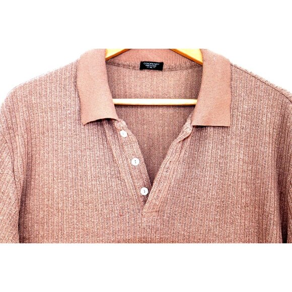 Coofandy Mens XL Ribbed Long Sleeve Polo Shirt Old Money Vintage Casual - Picture 7 of 9